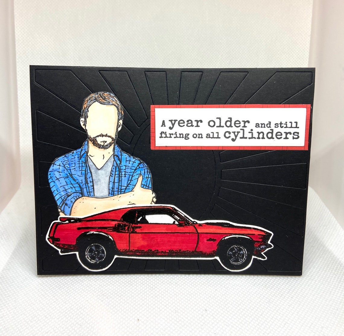 Classic Car and Guy Birthday Card...MUSTANG birthday card..for | Etsy