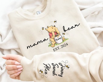 Custom Mama Bear Sweatshirt, Mama Est with Kid Name on Sleeve Sweatshirt, Personalized Mom Sweatshirt, Mothers Day Sweatshirt, New Mom Tee