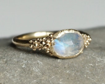 Mystical Moonstone Ring | Engagement Ring | Recycled Gold | Rose Cut Moonstone | Rustic | Organic