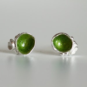 Enamelled Lichen Cup Stud Earrings | Moss Green | Turquoise | Amber | Rock Pool Earrings
