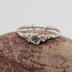 Salt and Pepper Diamond Engagement Ring | Seafoam Cluster Ring | Recycled Silver | Rose Cut Diamond
