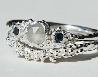 White Diamond | Engagement Ring | Tourmaline | Blue | Mermaid | Ocean | Barnacles