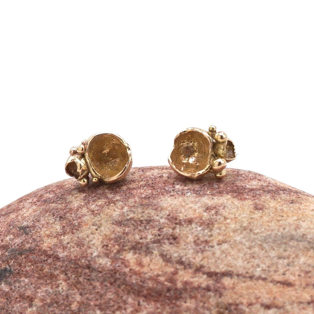 Gold Lichen Stud Earrings | Moss Barnacles Recycled Minimalist Dainty 9Ct 14Ct 18Ct