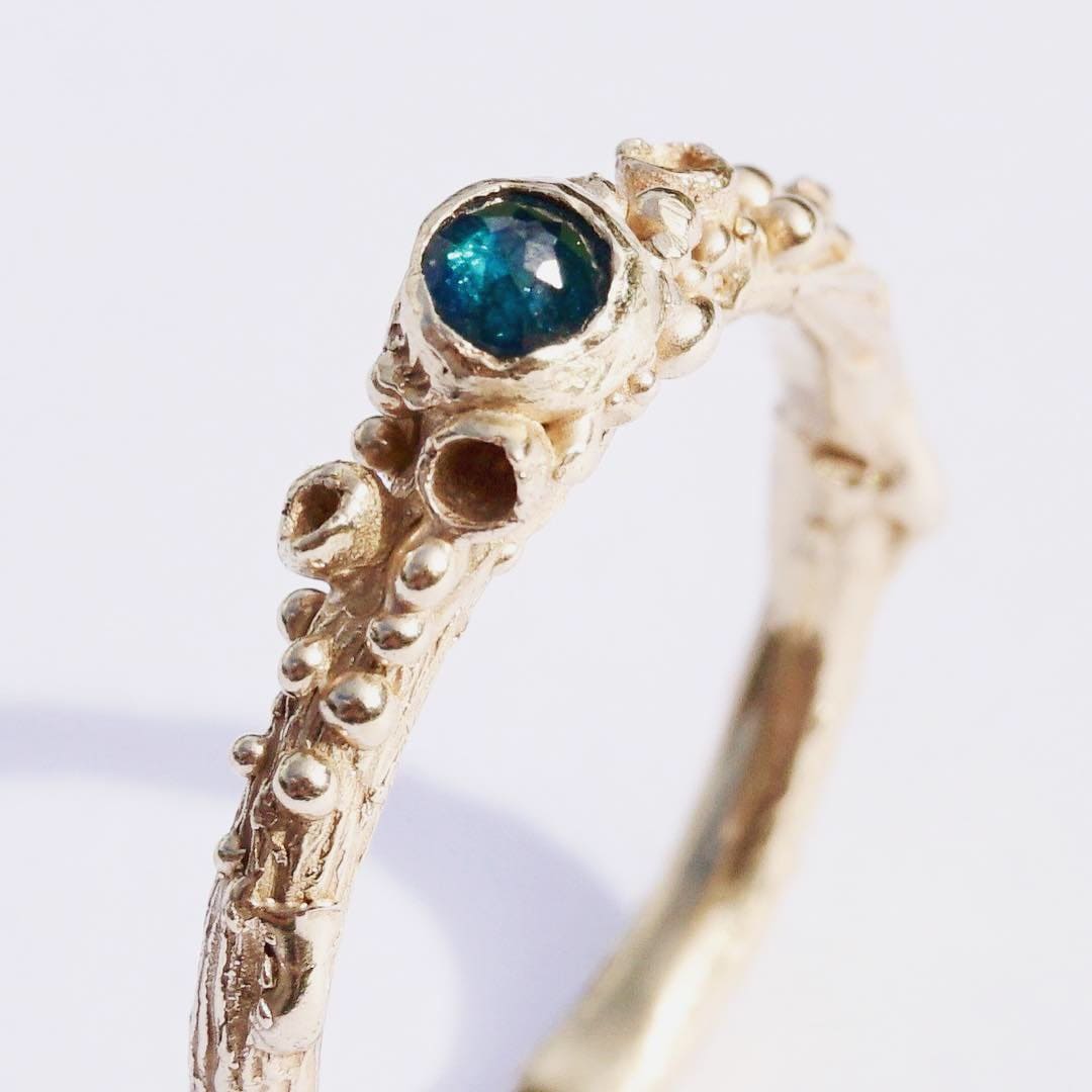 Blue Diamond Engagement Ring | Recycled Gold Twig Lichen Moss