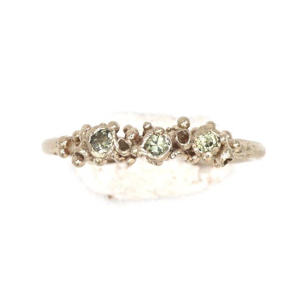 Green Sapphire Organic Engagement Ring | White Gold Lichen Barnacle Bespoke