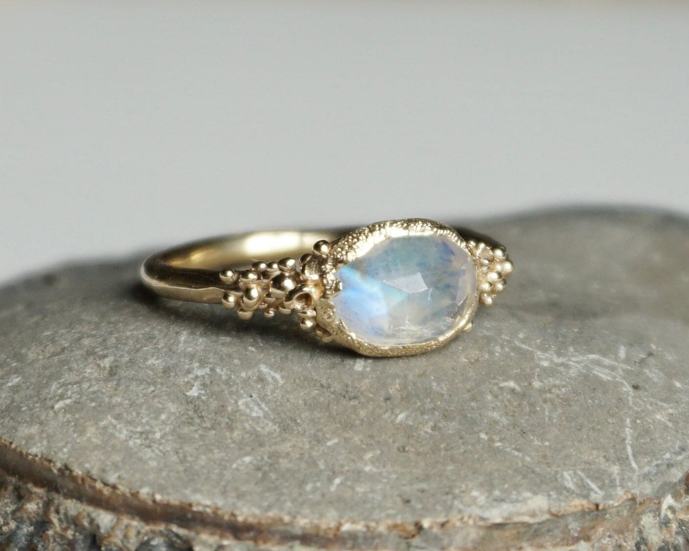 Mystical Moonstone Ring | Engagement Recycled Gold Rose Cut Rustic Organic