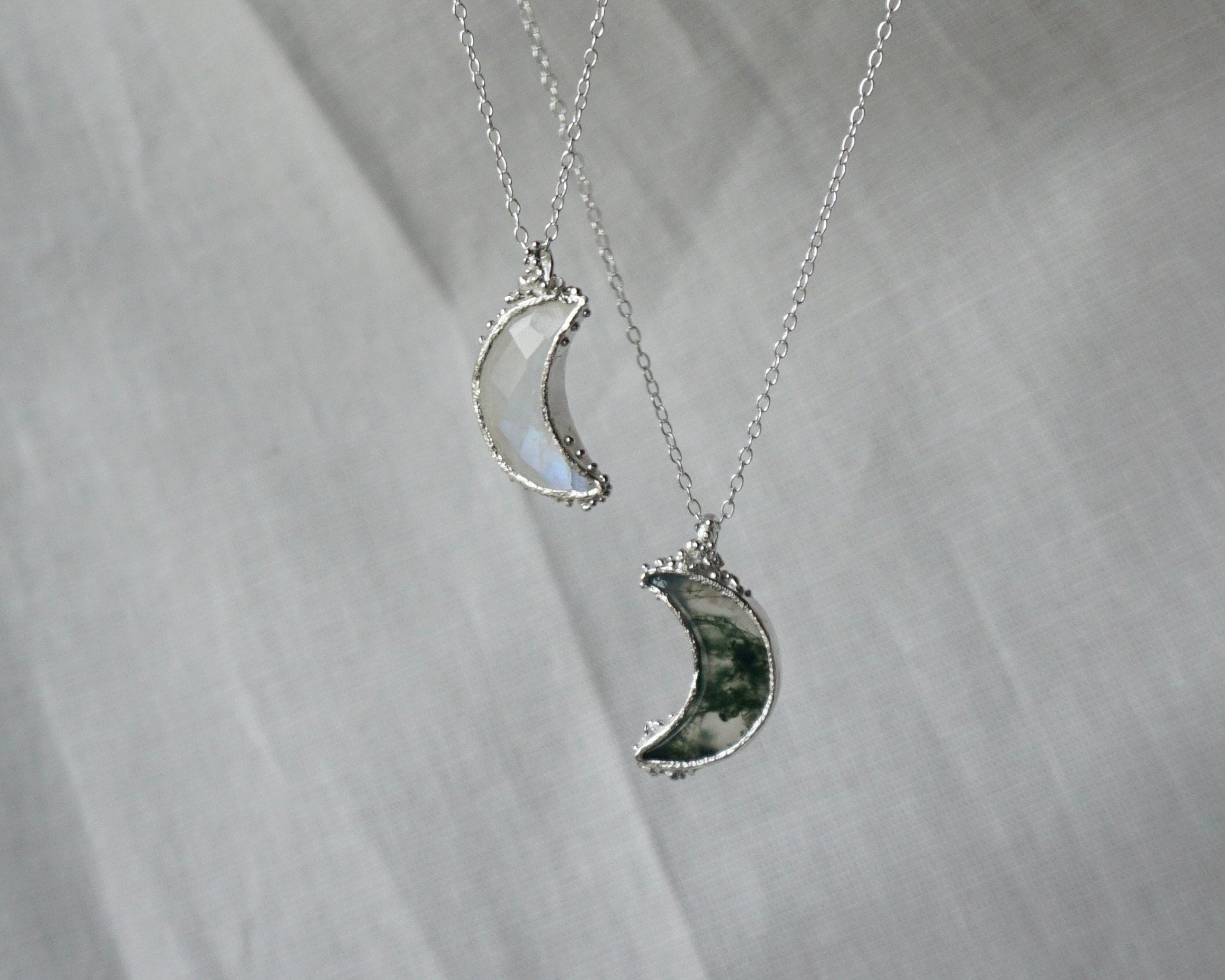 Magikal Moon Necklaces | Moonstone Moss Agate Lichen