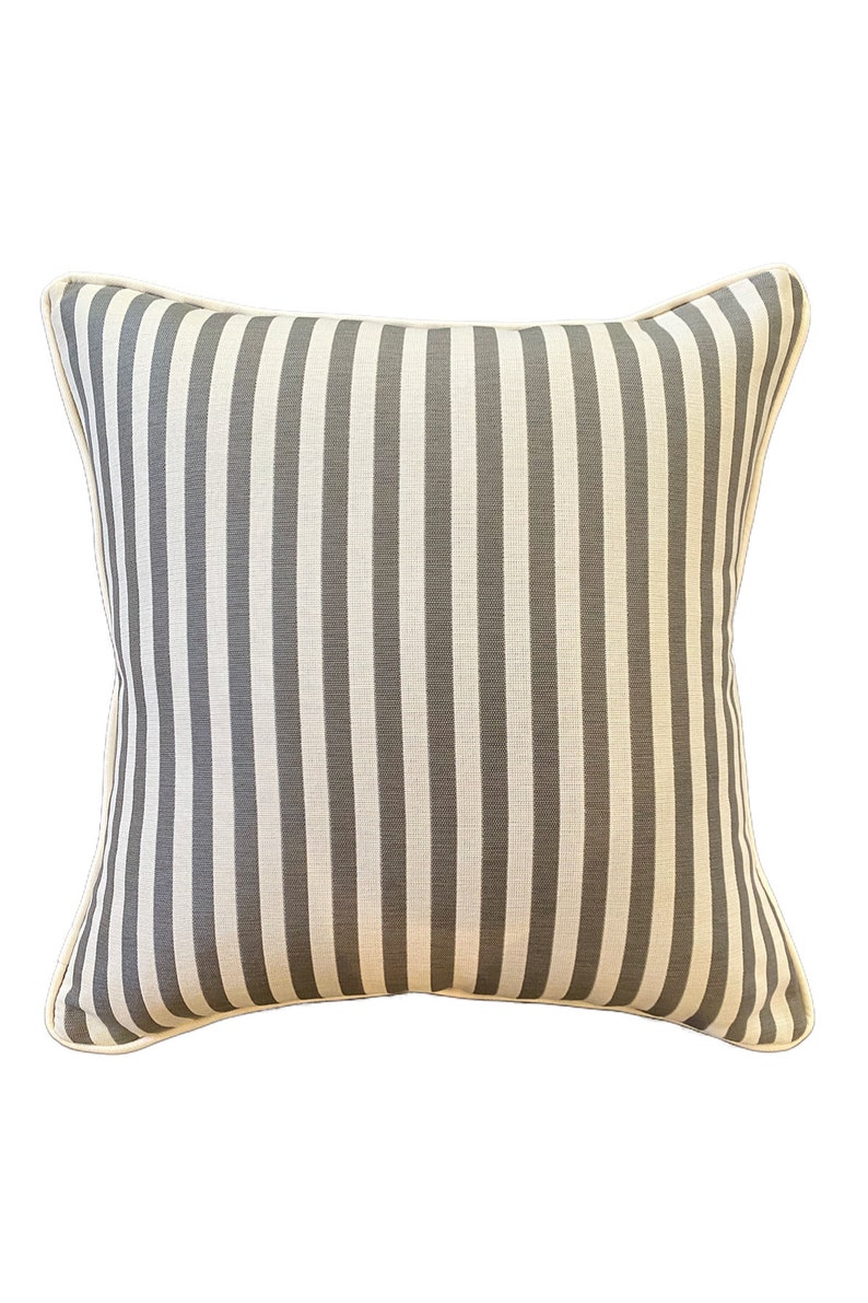 Cushion Outdoor Celia Silver Grey Tropical Island Beach Coastal Botanical Palm Tree Piping