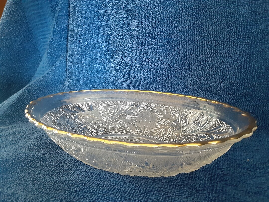 Anchor Hocking Pressed Glass Oval Bowl Gold Trim. Etsy
