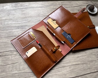 Personalized Luxury Leather Portfolio, A4 Mens Leather Padfolio,  Leather Folder Organizer, A5 Notebook Cover, Travel Document Holder