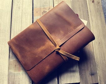 Personalized Leather Photo Album Memory Book Baby Boy Girl Scrapbook Travel Wedding Guest Family