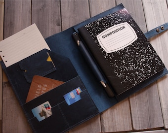 Personalized Leather Organizer, Mens Leather Portfolio, Leather Folder Folder, Notebook Cover Pouch, Document Holder Travel Gifts