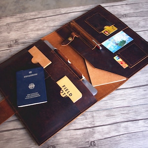 Personalized Leather Portfolio, Mens Leather Padfolio, Leather Folder Folder, Notebook Pouch for Women, Document Holder Travel Gifts