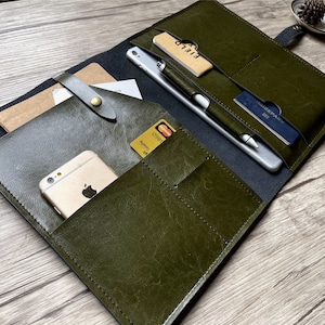 Carpeta de cartera de cuero personalizada, estuche de padfolio para hombres, organizador de cuero, portadocumentos, regalo de viaje para mujeres
