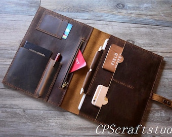 Personalized Leather Portfolio Case, Mens Legal Pad Folder, Leather Document Holder Padfolio Women, Notebook Cover, Zippered Travel Case