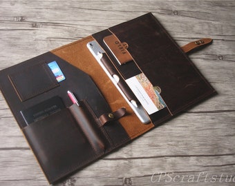 Personalized Leather Portfolio Folder, Mens Leather Padfolio Case, Leather Organizer, A4 Notebook Cover, Document Holder, Womens Travel Gift