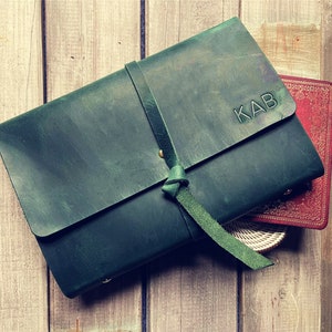 Personalized Green Leather Photo Album Memory Book Album For Baby Scrapbook Album, Travel Photo Album Wedding Guest Book Family