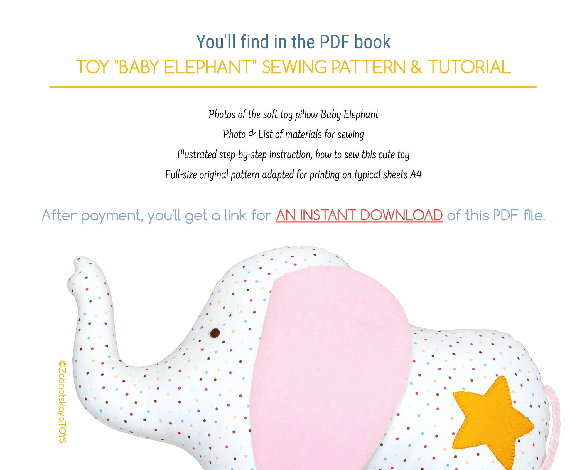 Baby elephant pattern sewing stuffed animal PDF | Etsy