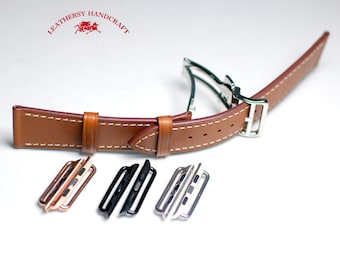 Single tour Leather Apple Watch Band, Deployment Buckle Clasp, deep Brown leather watch strap