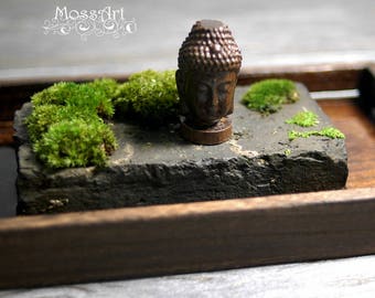 Zen - 2.4" Wood Sculpture - Buddha Head - Miniature Statue