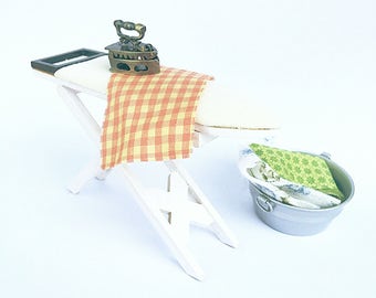 Dollhouse miniature 1:12 ironing board / Ironing set in miniature / dollhouse iron scale one inch / ironing board miniature 1 12 laundry