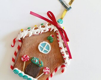Miniature gingerbread house Christmas ornament / Christmas tree ornament /  OOAK Christmas ornament gingerbread house  / Miniature Christmas