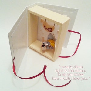 Valentin cartes de voeux avec souris et lune / cadeau pour Saint-Valentin main / Valentine miniature cadeau / boîte cadeau Saint-Valentin