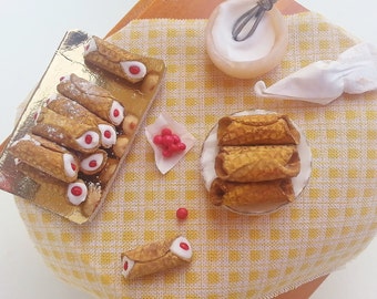 Cannoli sicilianos en miniatura a escala 1:12 / Comida italiana / Pastel en miniatura / Panadería en miniatura / Comida para casas de muñecas