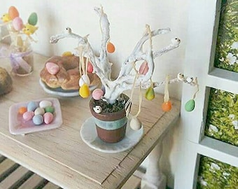 1:12 Dollhouse miniature Easter tree with eggs / Easter miniature scale one inch / Dollhouse Miniature Easter decoration / Dollhouse Easter