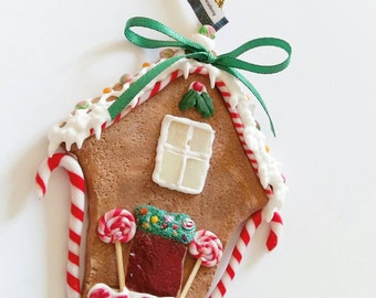 Miniature gingerbread house Christmas ornament / Christmas tree ornament /  OOAK Christmas ornament gingerbread house  / Miniature Christmas