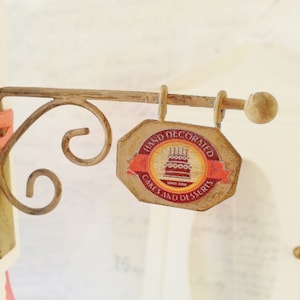 Miniature hanging shop sign / pastry shop miniature sign / bakery miniature sign  / miniature 1:12 scale / dollhouse / roombox store sign