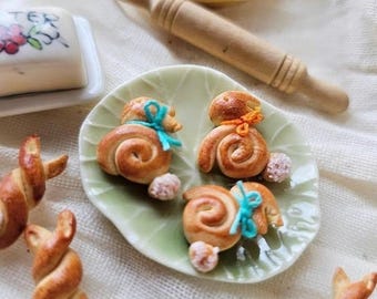 Mini Pães de Coelho – Doces em Miniatura para Casa de Bonecas 1:12 – Pão em Miniatura Kawaii – Acessórios para Casa de Bonecas