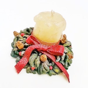 1:12 dollhouse Christmas candle centerpiece / miniature Dollhouse Christmas wreath candle / Christmas miniatures scale 1/12 decorations