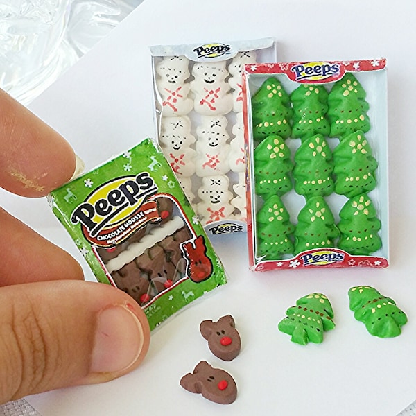 Set of dollhouse miniature Christmas Peeps candies scale 1:12 / Dollhouse Peeps marshmallow candies /Scale one inch miniature snowman candy