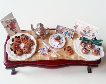 Miniatuur Kerstkoekjes & Snoep Schaal 1:12 / Miniatuur Gebak Poppenhuis / Miniatuur Voedsel Kerst Poppenhuis