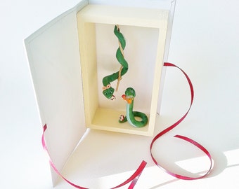 Anniversaire cartes de voeux avec serpents mignons / lettre cadeau pour Saint-Valentin fait à main /  Message d'amour miniature boîte cadeau