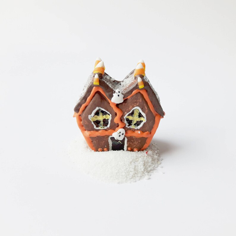 Miniature Halloween Gingerbread House - Clay Dollhouse Accessory With Spider Web Decor