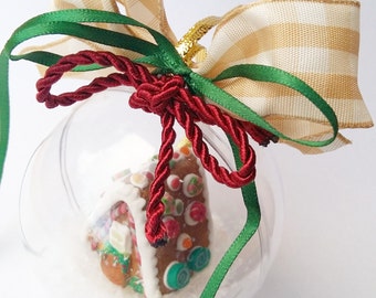 Miniature gingerbread house Christmas ornament / Christmas tree ornament /  OOAK Christmas ornament gingerbread house  / Miniature Christmas