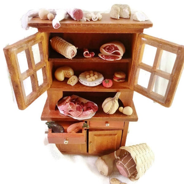 Miniature food salami cheese meat scale 1:12 / miniature bakery shop 25pc / Dollhouse miniature food / Dollhouse decoration / Miniature shop