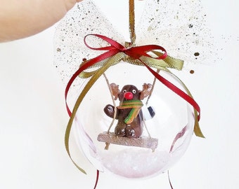 Reindeer Christmas ornament / Christmas tree ornament / Reindeer stocking  OOAK Christmas ornament / Miniature reindeer Christmas decoration