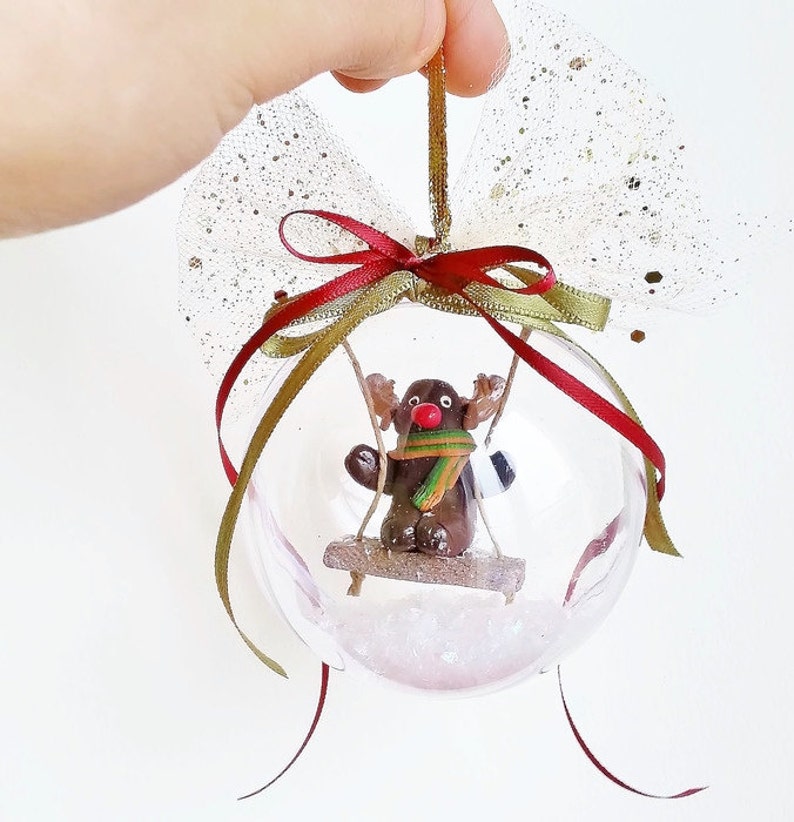 Reindeer Christmas ornament / Christmas tree ornament / Reindeer stocking OOAK Christmas ornament / Miniature reindeer Christmas decoration image 1