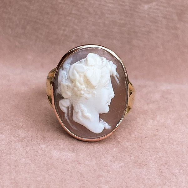 Antiker klassischer Bacchanter Gesichts Cameo Ring in 750er & 900er Gelbgold