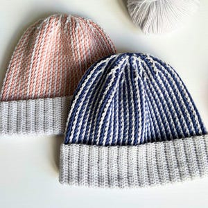 Crochet Beanie Pattern PDF – Vertical Stripe Hat, Textured Ribbed Brim | Intermediate