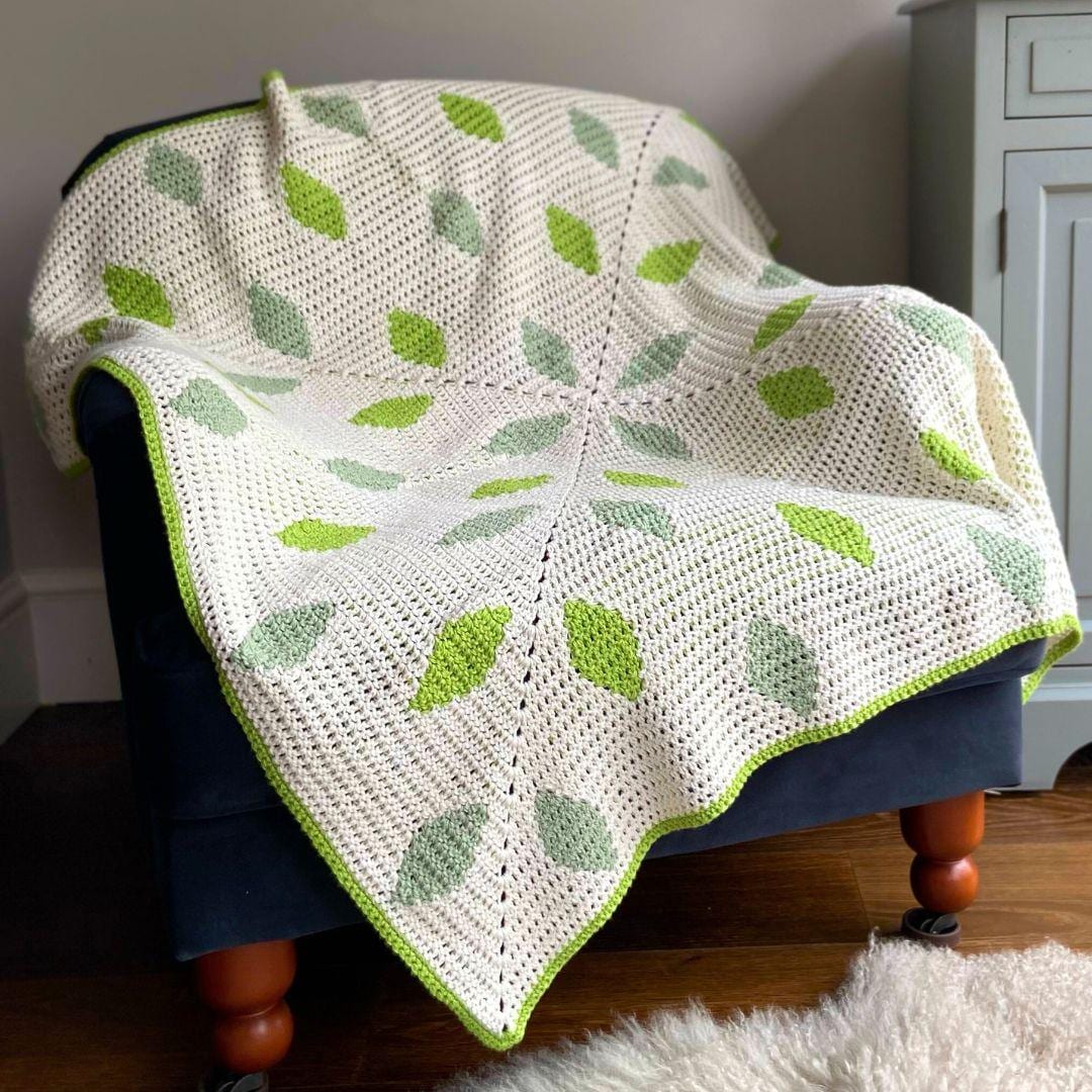38 Crochet Leaf Patterns To Welcome Fall With Appliqués, Garlands, and Botanical Details 8 Crochet Leaf Square Blanket