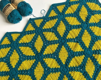 Diamond Hexagon Crochet Blanket Pattern PDF – Join-As-You-Go Afghan | Intermediate
