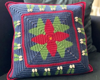 Crochet Cushion Cover Pattern PDF – Christmas Poinsettia Pillow | Tapestry Crochet | Instant Download