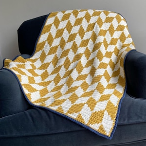 Patrón PDF de manta de crochet geométrica: Afgana con rombos teselados / Principiante segura