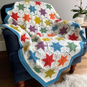 Patrón PDF de manta de crochet hexagonal con estrellas: afgana para principiantes con experiencia.