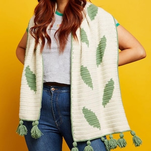 Tapestry Crochet Shawl Pattern PDF - Leaf Wrap DK Yarn Botanical Design