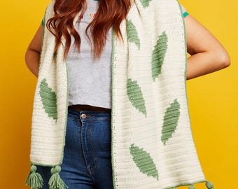 Tapestry Crochet Shawl Pattern PDF - Leaf Wrap DK Yarn Botanical Design